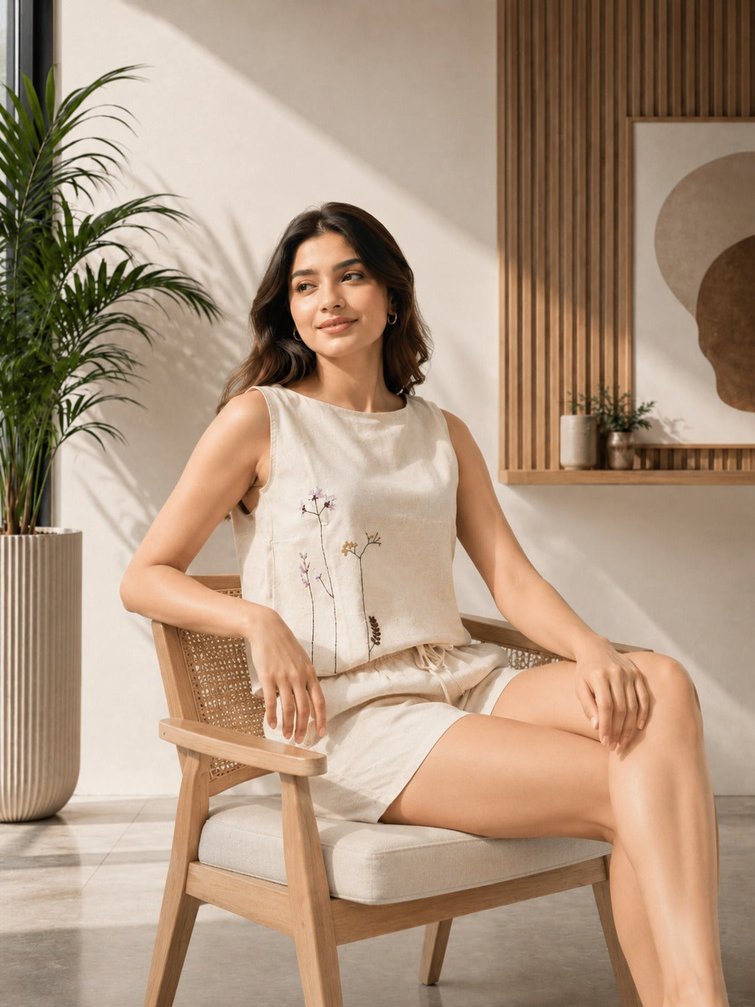 Botanical Embroidery Linen Co-ord Set